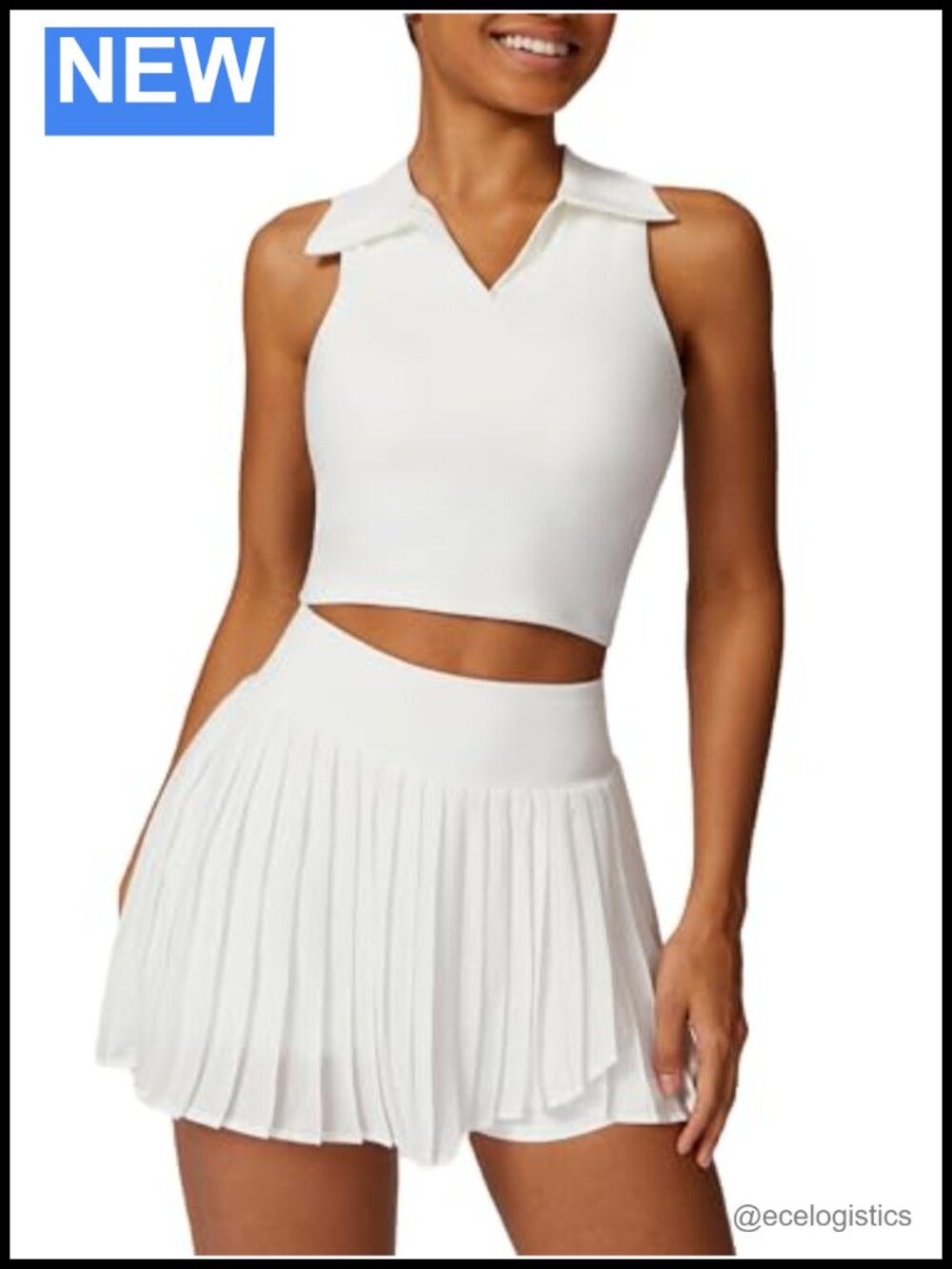 ABEHIK Women 2 Piece Tennis Dress Sleeveless Racerback Crop Top Pleated Skirt